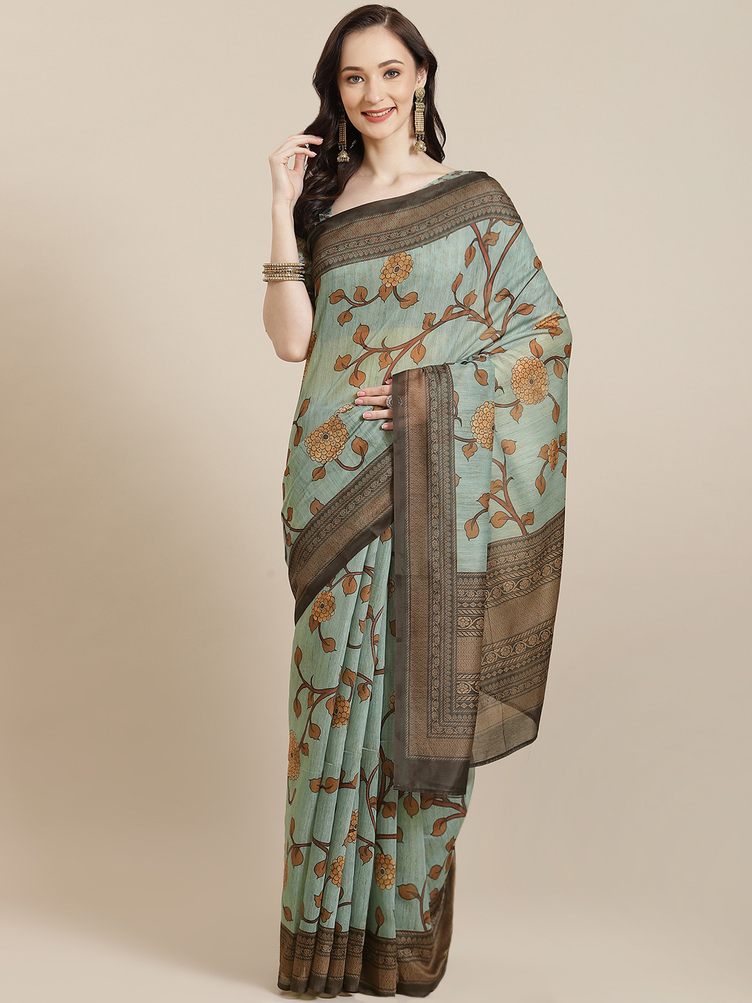 

Mitera Wmen Green & Orange Ethnic Motifs Saree