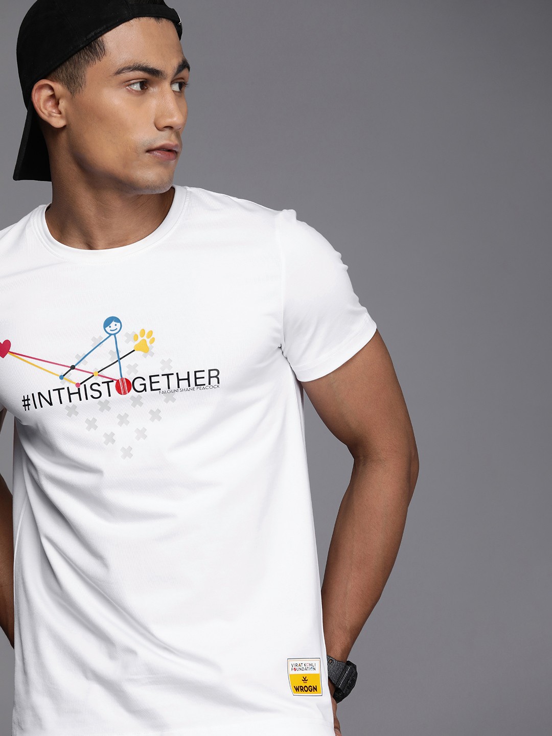 

Wrogn X VKF by Falguni Shane Peacock Men White Brand Logo Printed Slim Fit T-shirt