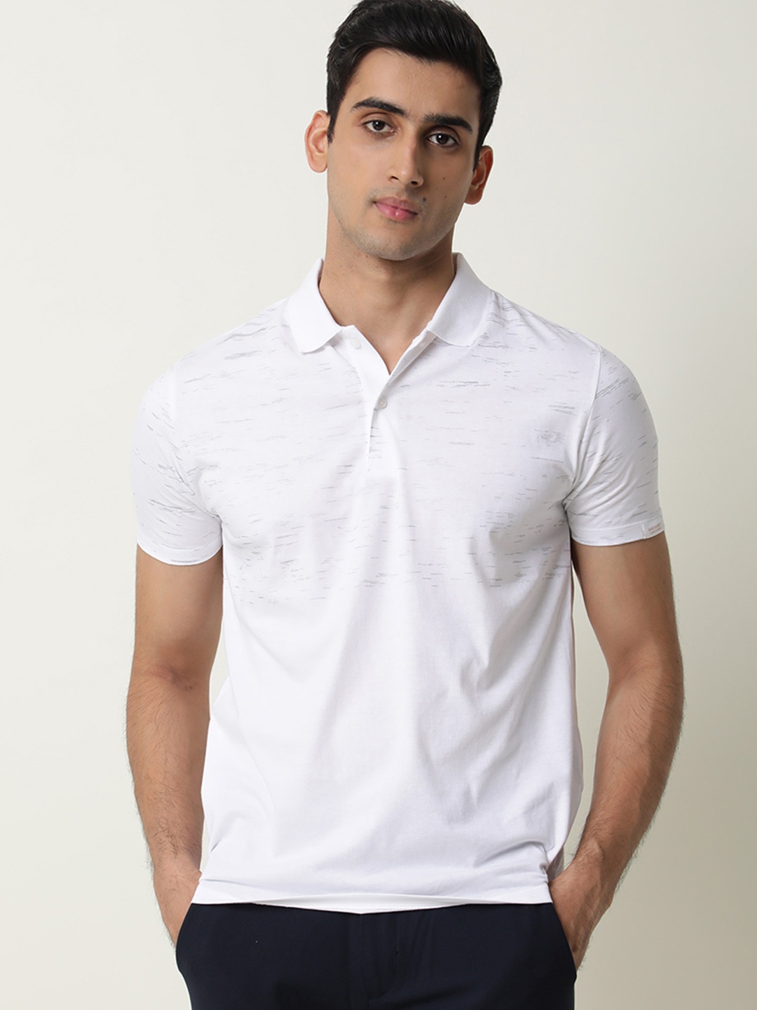 

RARE RABBIT Men Rings-4 Slim Fit Solid Polo Collar T-Shirt, White