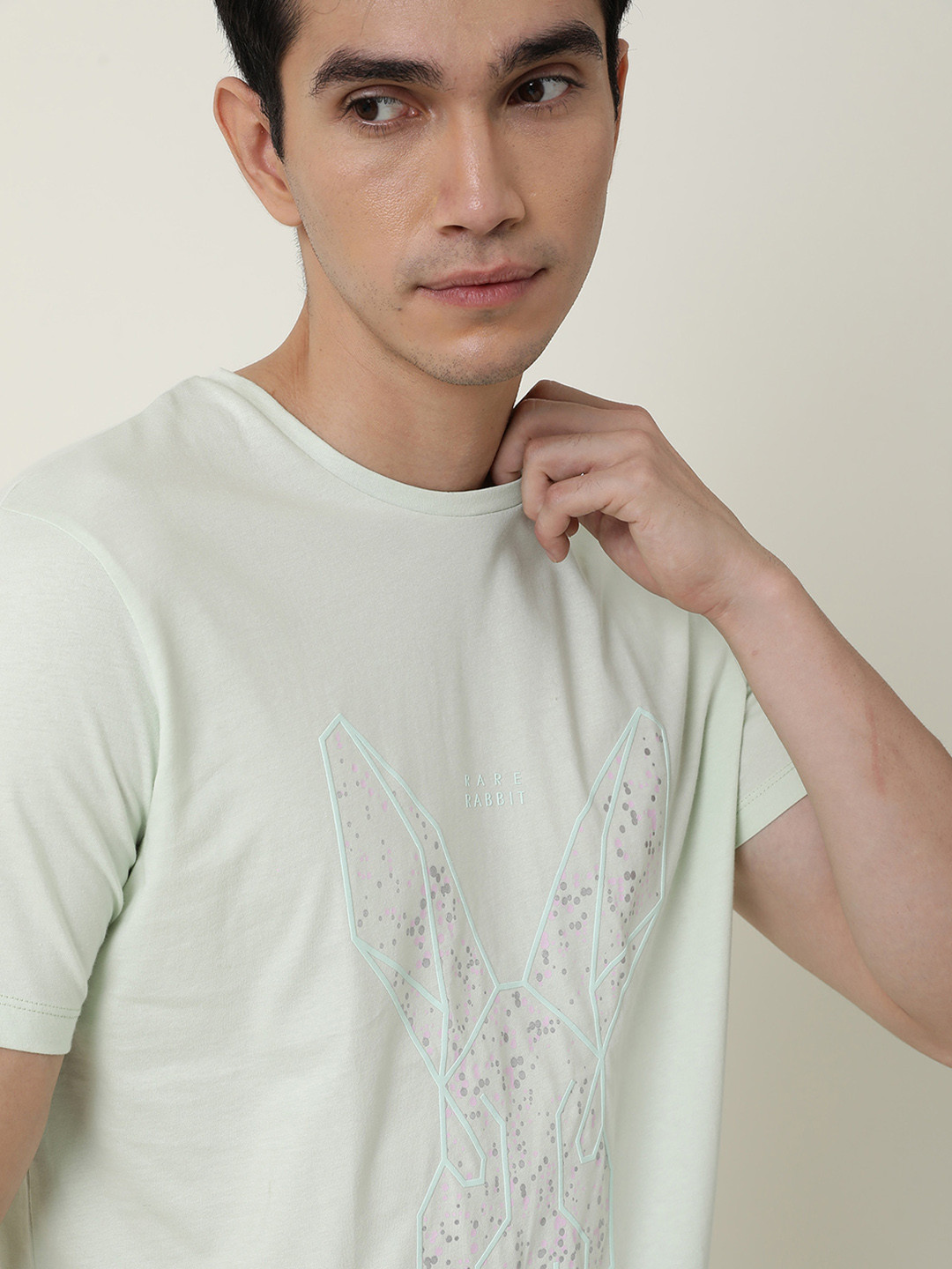 

RARE RABBIT Men Modern-2 Printed Pure Cotton Slim Fit T-Shirt, Green