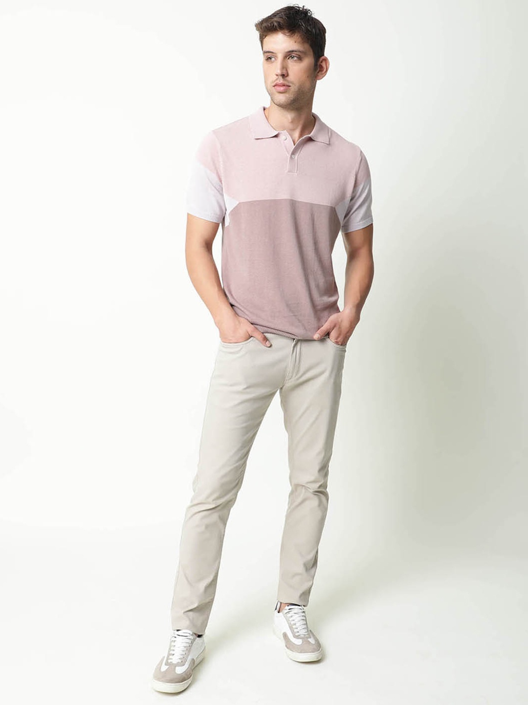 

RARE RABBIT Men Rings-4 Slim Fit Solid Polo Collar T-Shirt, Pink