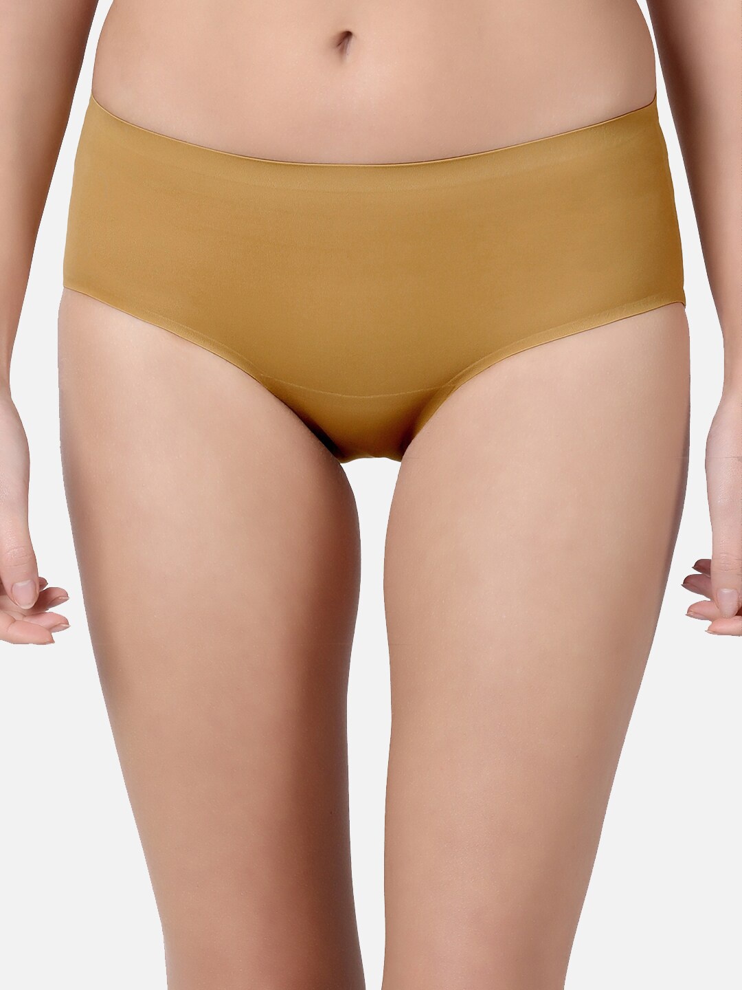

Enamor Women Mustard Brown Solid Basic Briefs NV02-Buff