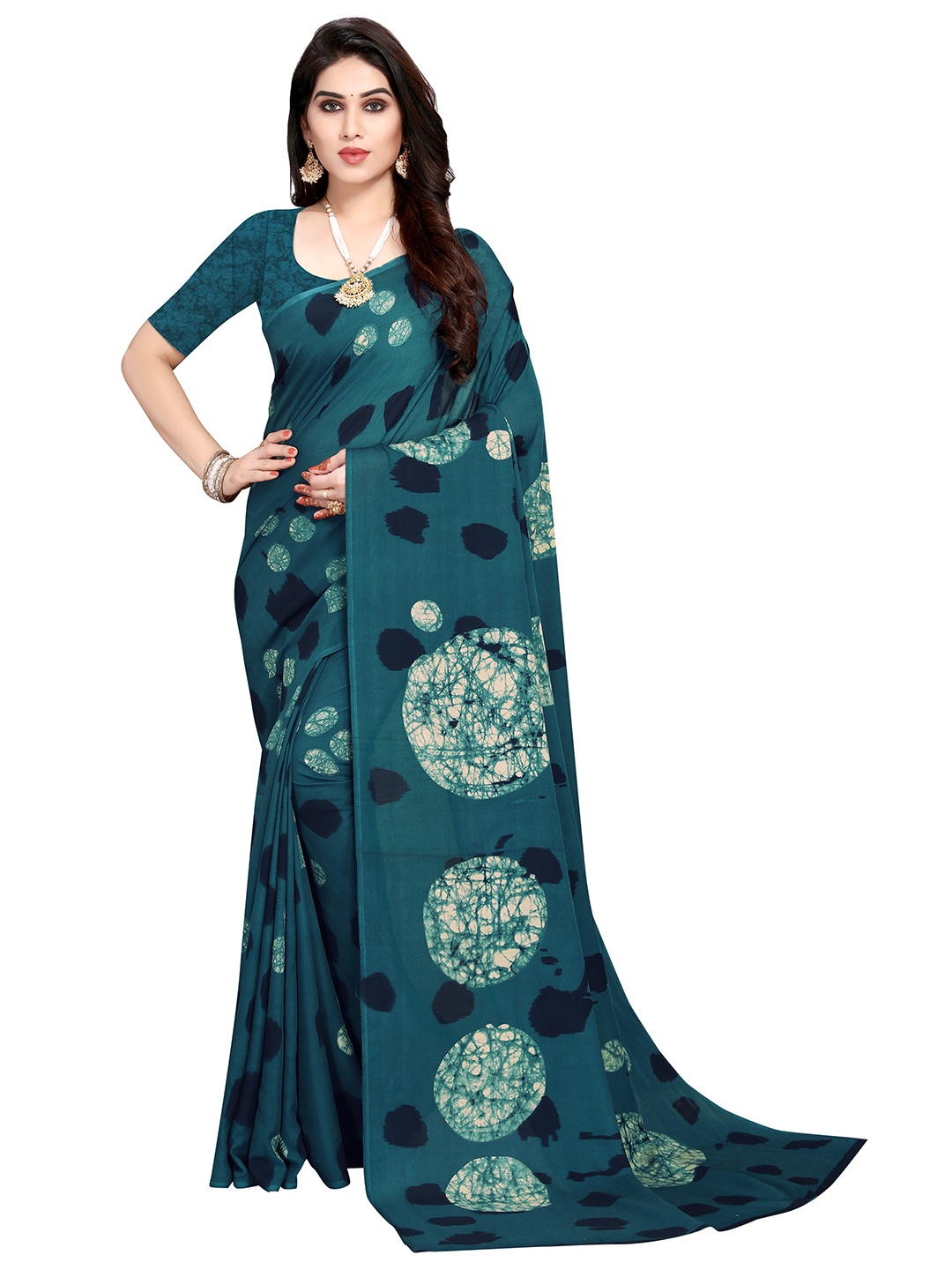 

Nimayaa Teal Abstract Printed Saree