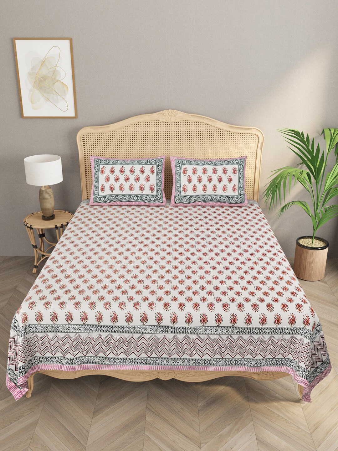 

Gulaab Jaipur White Floral 400 TC King Bedsheet with 2 Pillow Covers