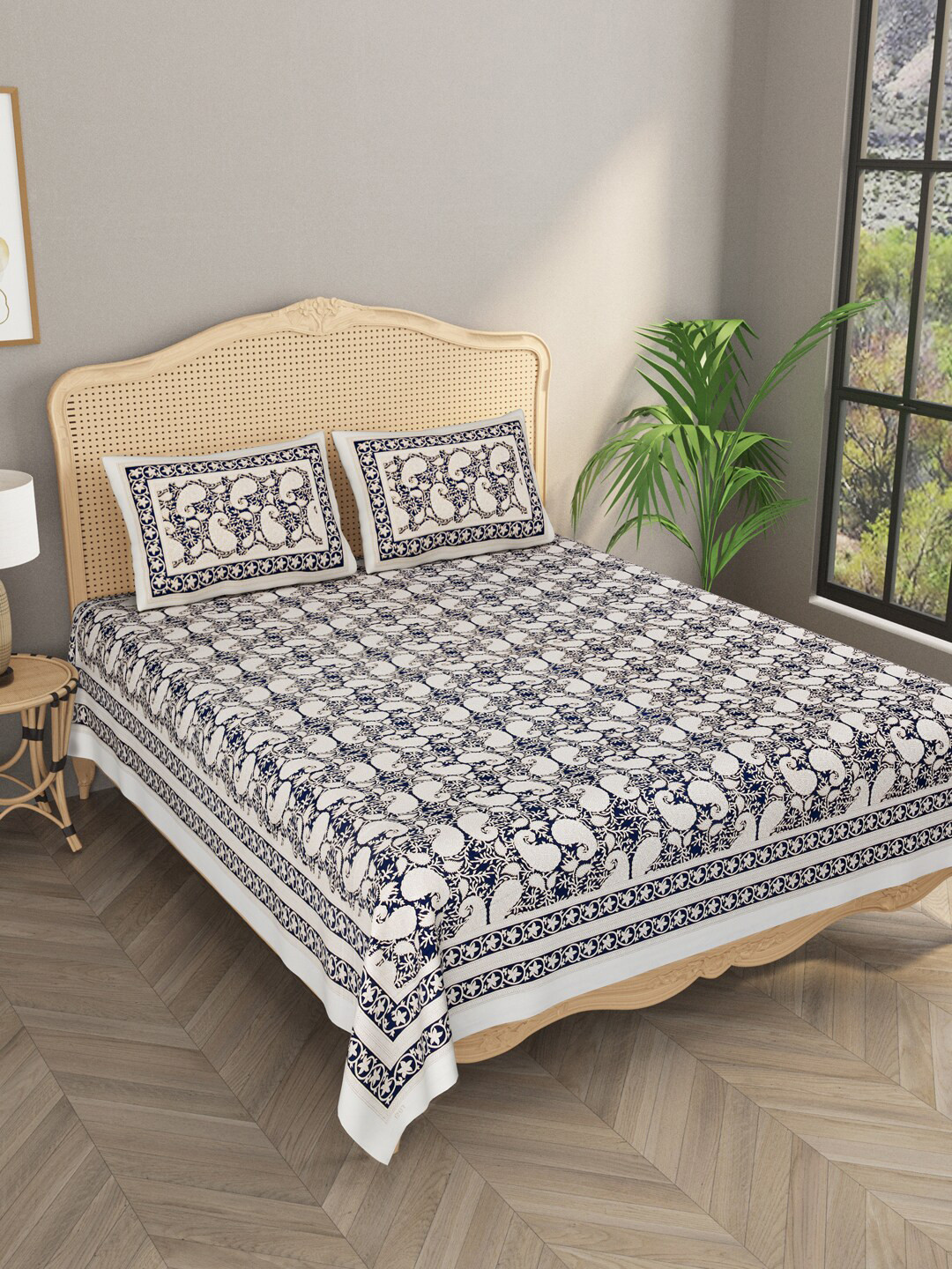 

Gulaab Jaipur Black & White Ethnic Motifs 400 TC King Bedsheet with 2 Pillow Covers