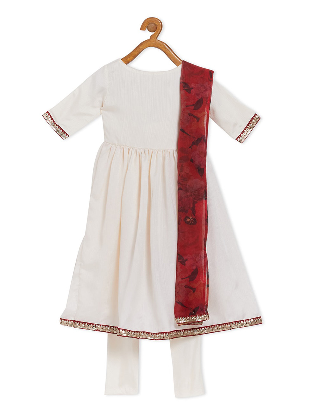 

Ethnovog Girls Beige Pleated Kurta with Churidar With Dupatta