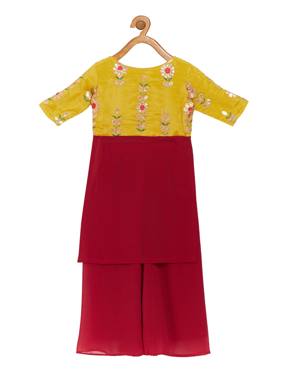 

Ethnovog Girls Maroon Floral Embroidered Kurta with Palazzos