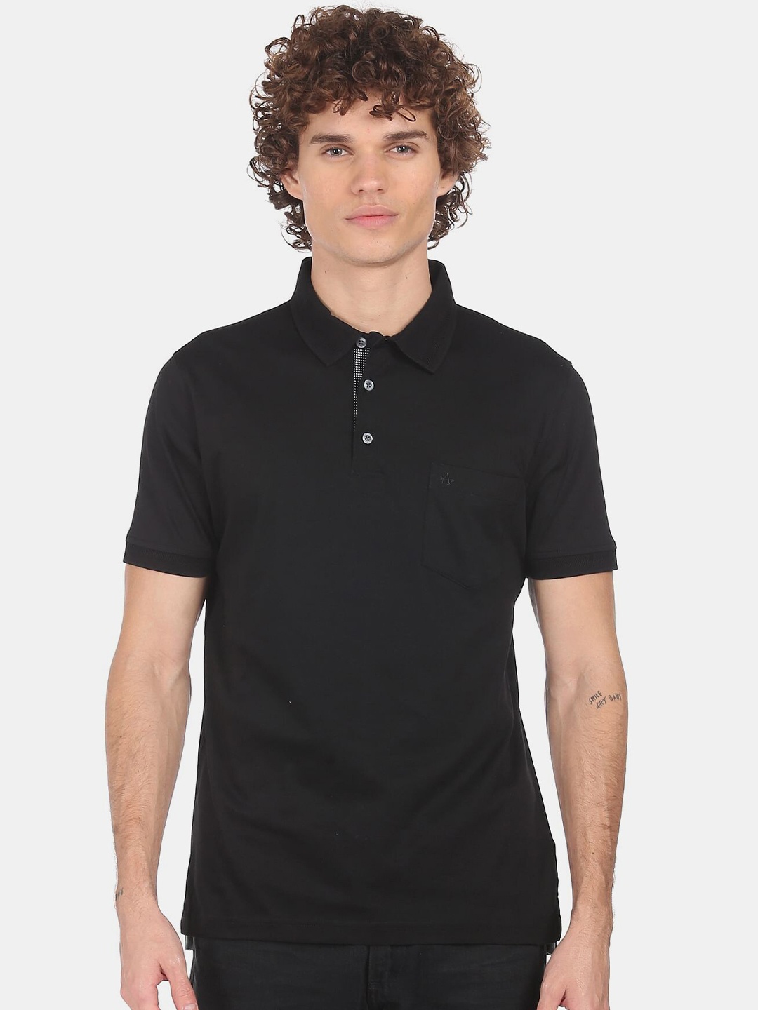 

Arrow Sport Men Black Polo Collar Pure Cotton T-shirt