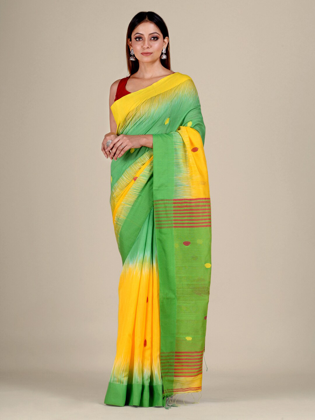 

Mitera Green & Yellow Floral Saree