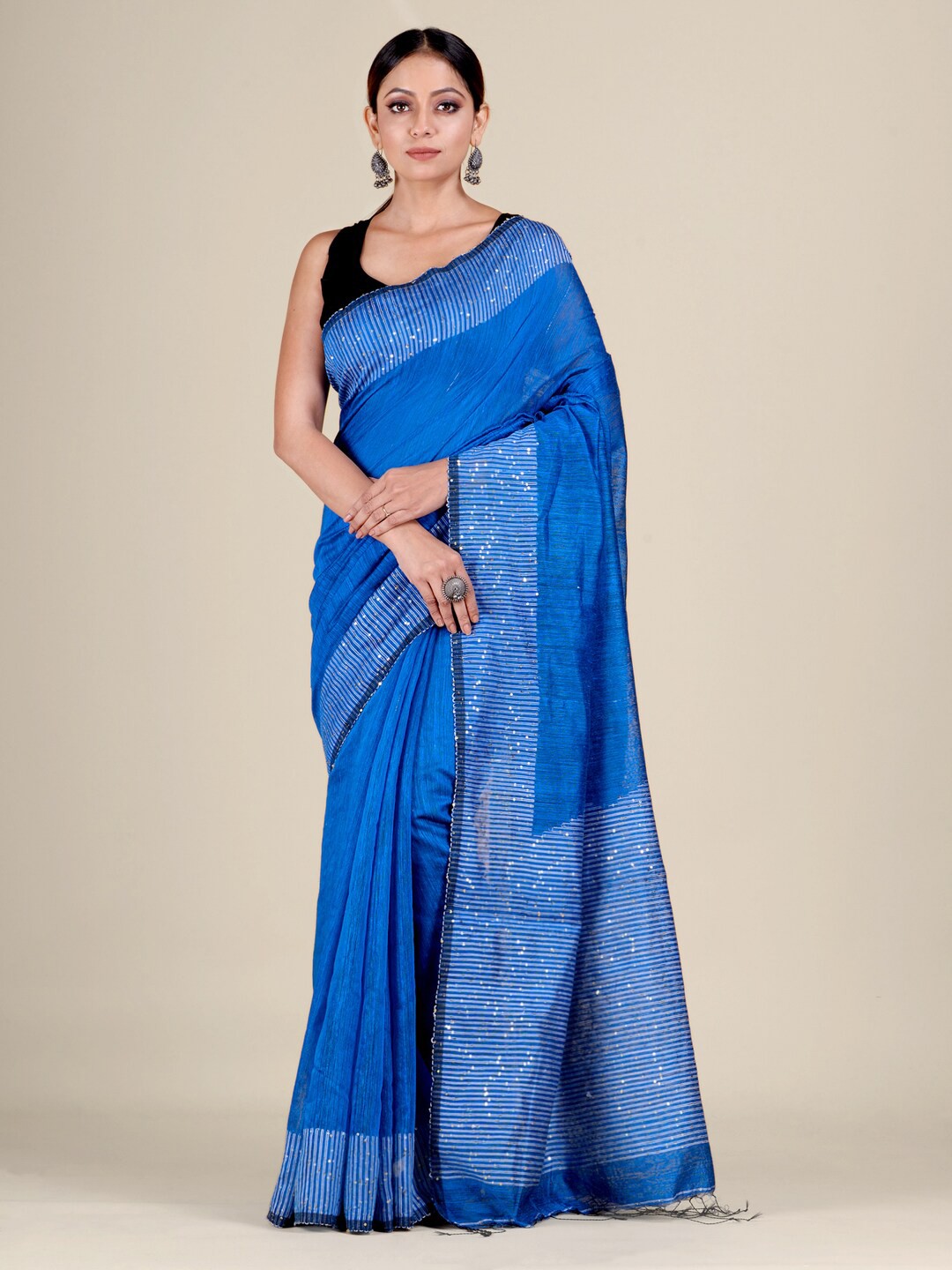 

Mitera Blue Sequinned Pure Silk Saree