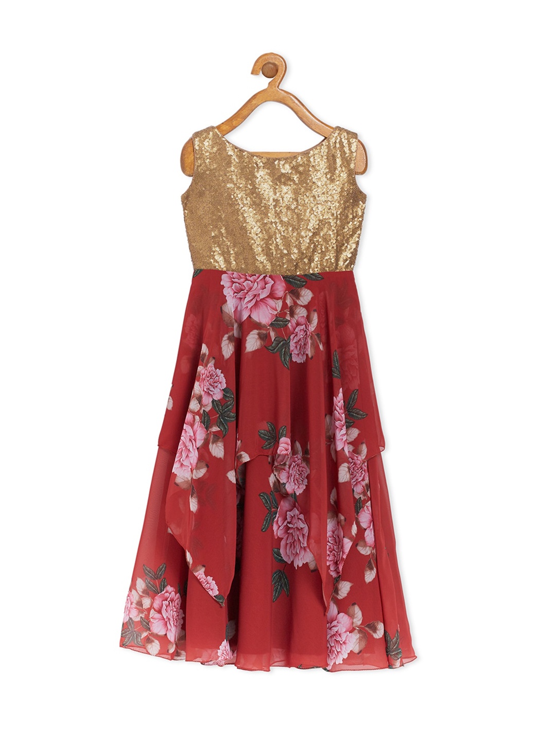 

Ethnovog Rust Floral Georgette A-Line Maxi Dress