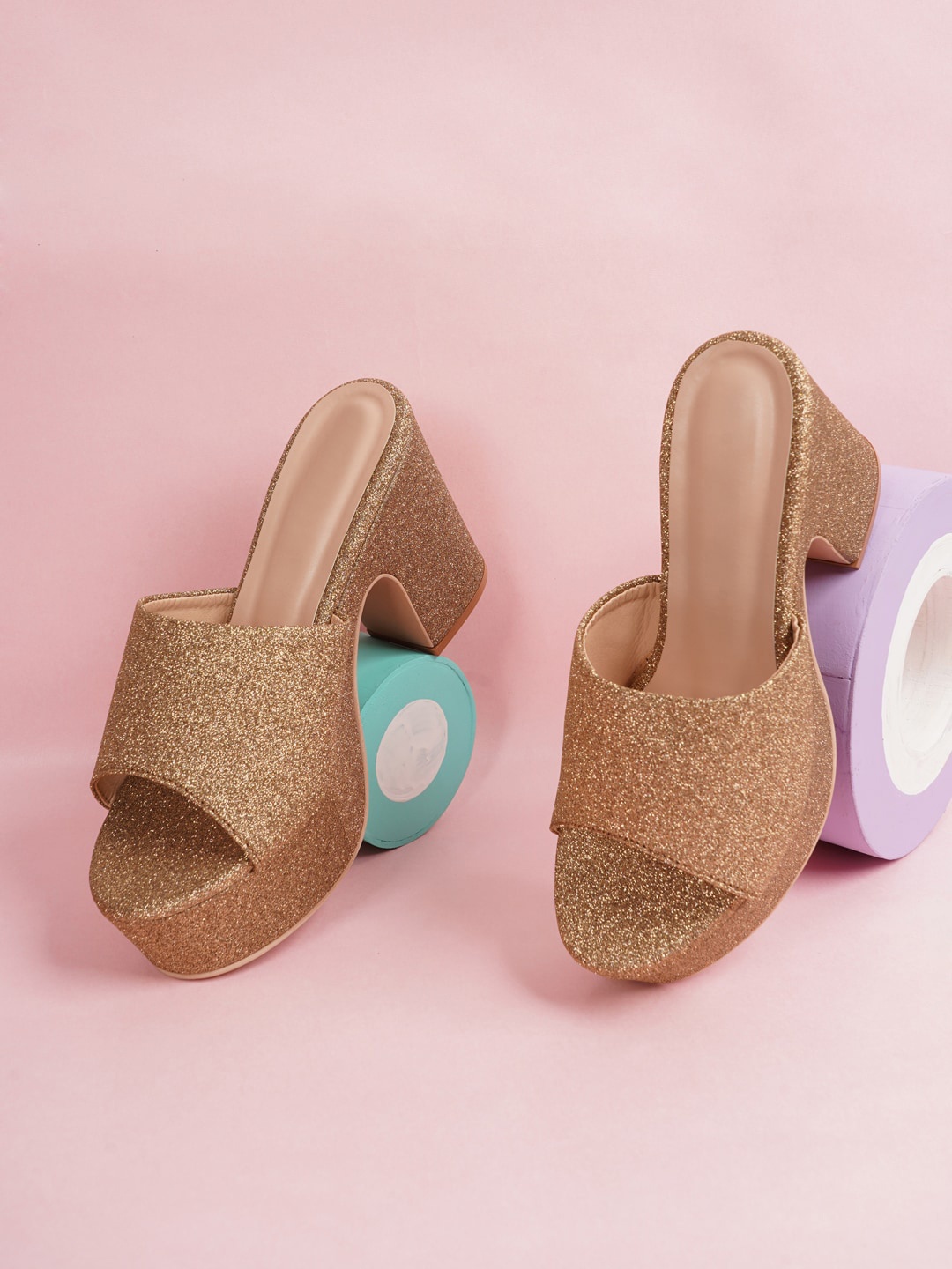 

Rubeezz Copper-Toned High-Top Platform Peep Toes