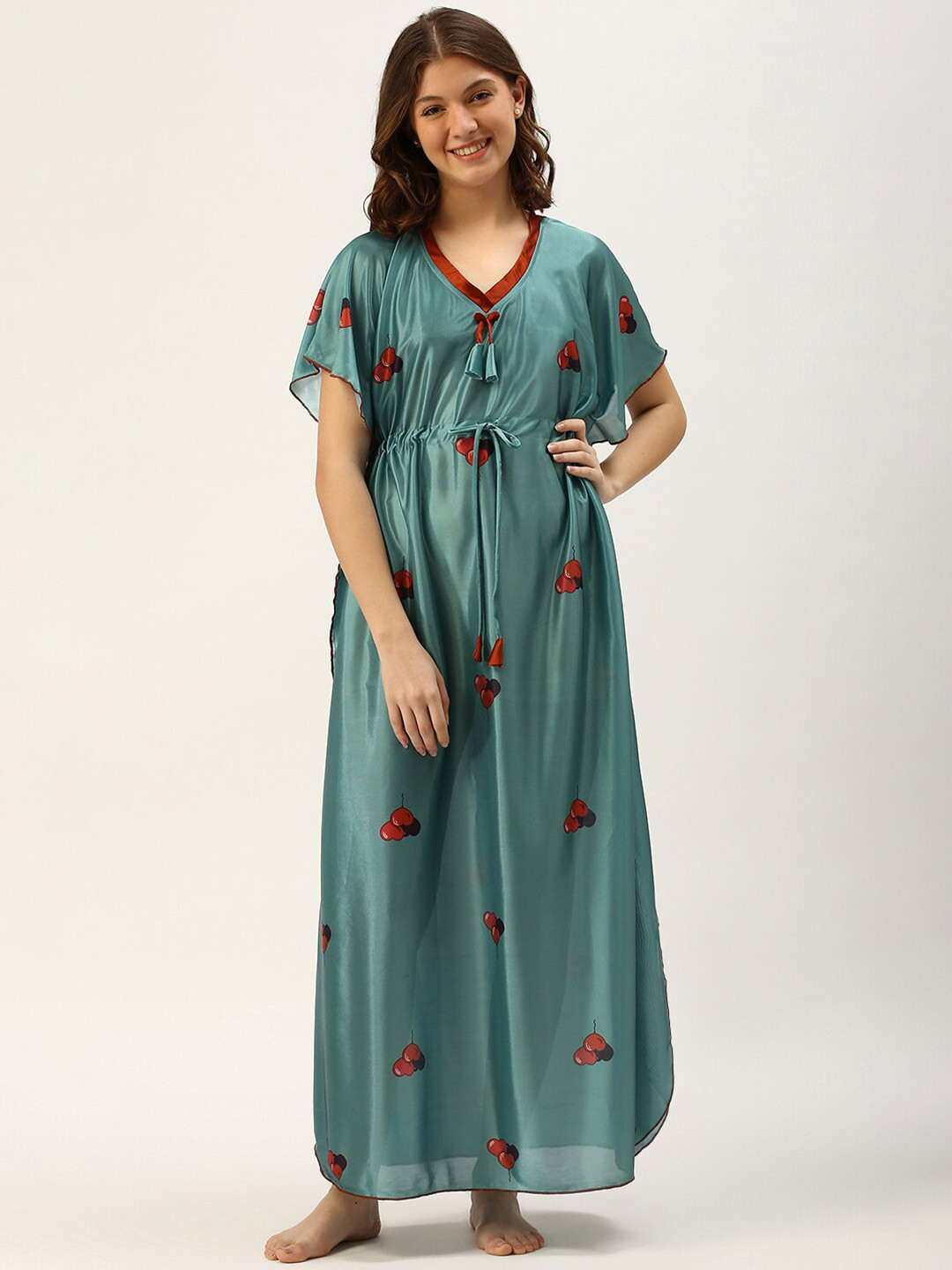 

TRUNDZ Green Printed Kaftan Maxi Nightdress