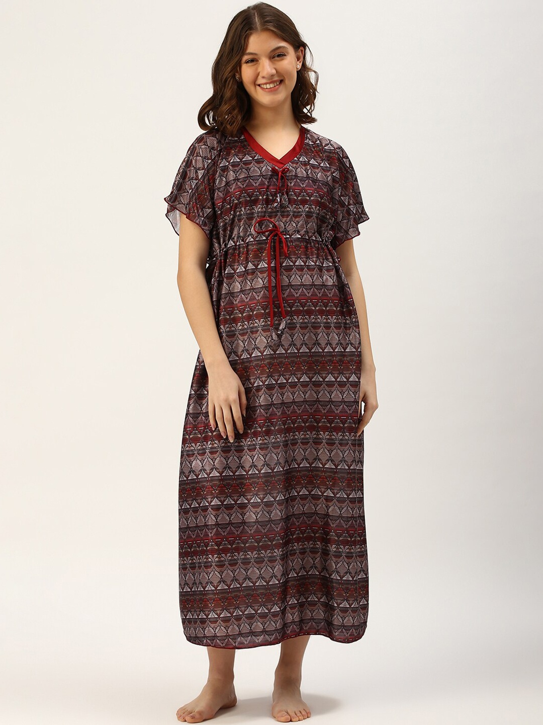 

TRUNDZ Brown Printed Maxi Nightdress
