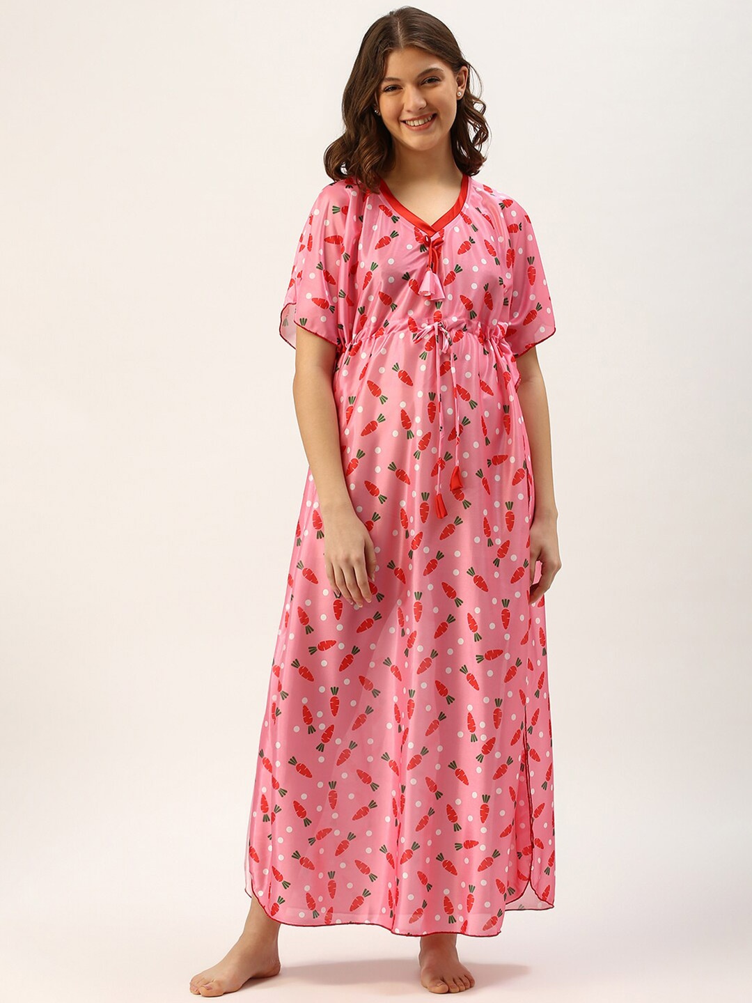 

TRUNDZ Women Pink Printed Kaftan Nightdress