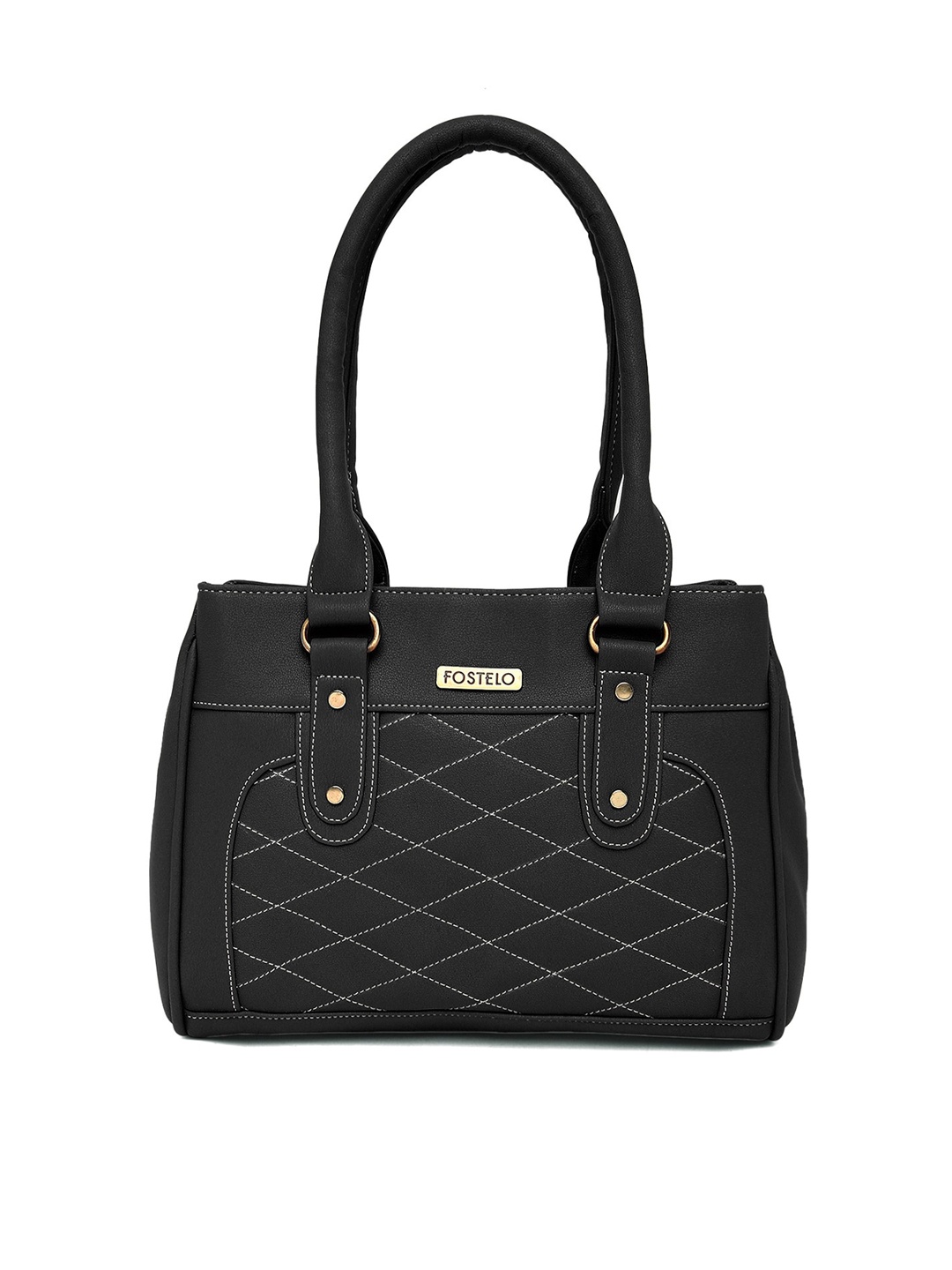 

Fostelo Black Embellished PU Structured Handheld Bag with Quilted