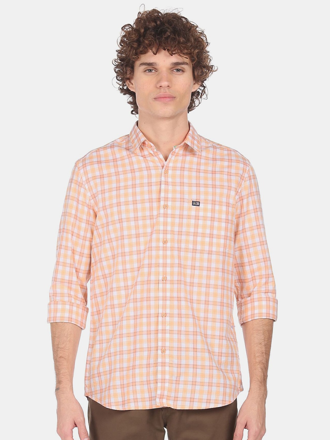 

Arrow Sport Men Orange Checked Casual Shirt