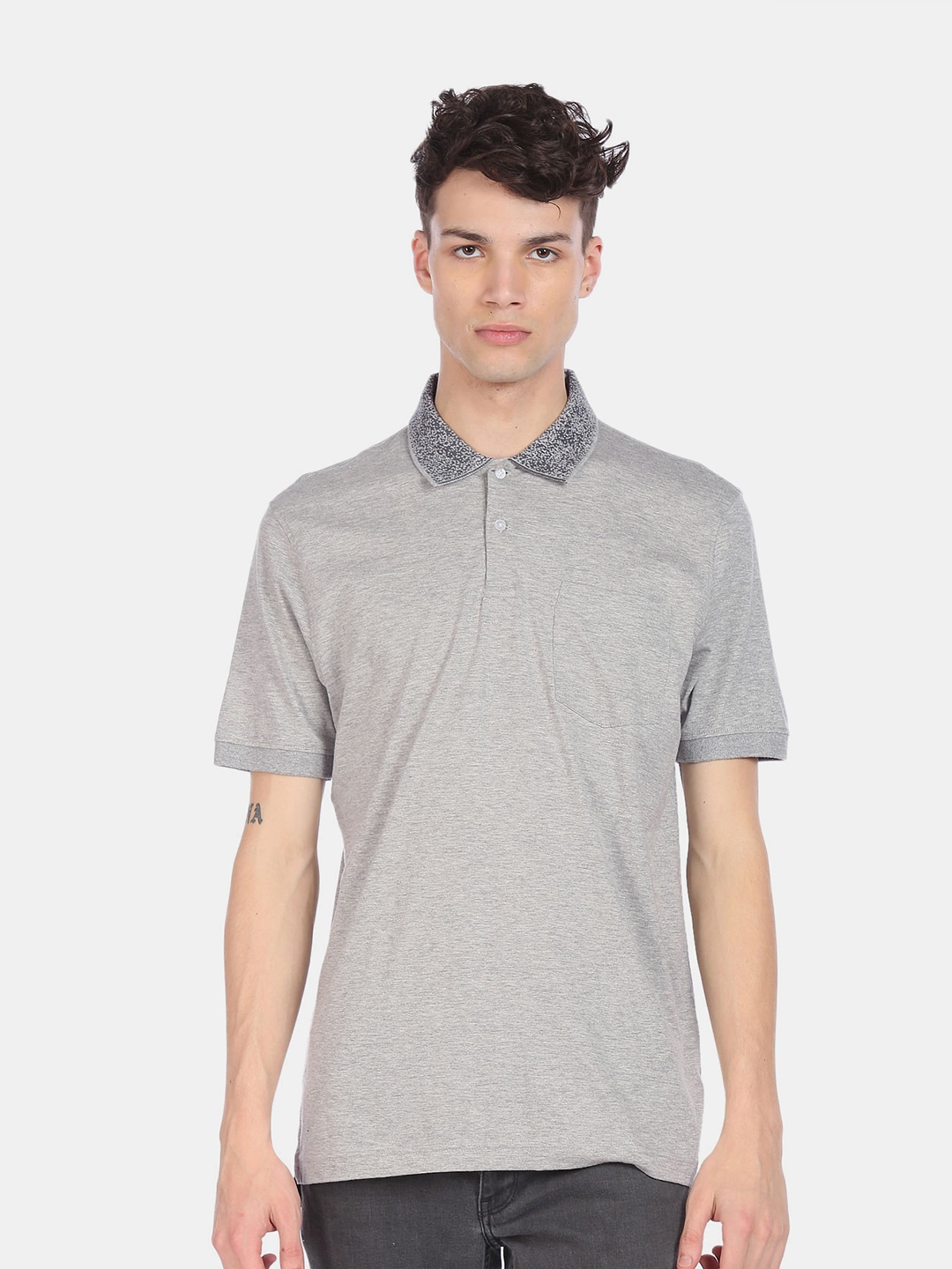 

Arrow Men Grey Polo Collar Pockets T-shirt