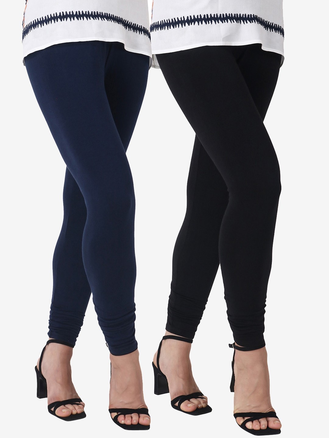 

IMT Women Pack Of 2 Solid Churidar-Length Leggings, Black