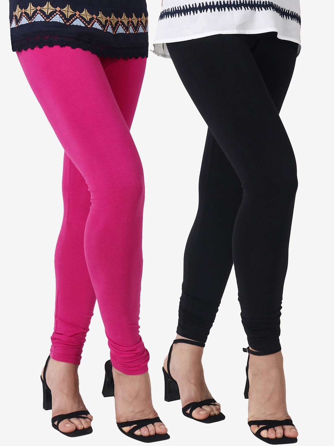 

IMT Woman Pack Of 2 Solid Skinny-Fit Churidar-Length Leggings, Black