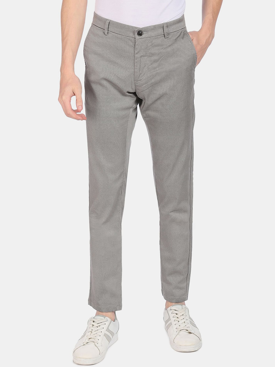

Arrow Men Grey Textured Trousers