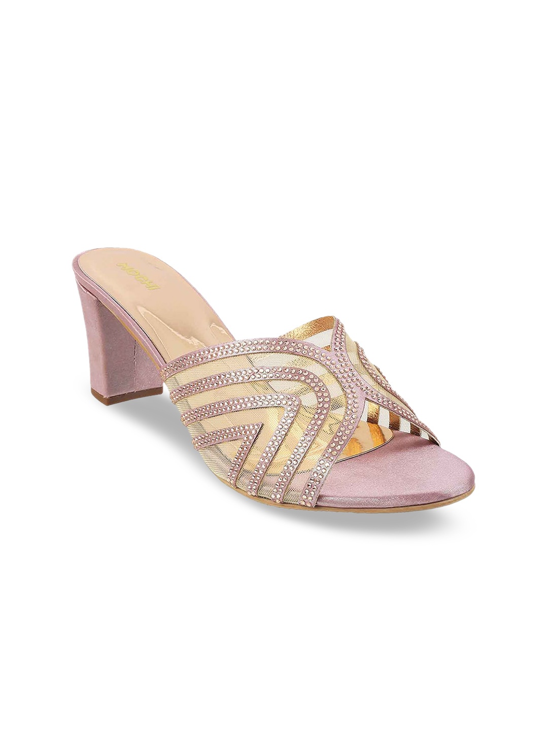 

Mochi Pink & Tan Embellished Block Mules