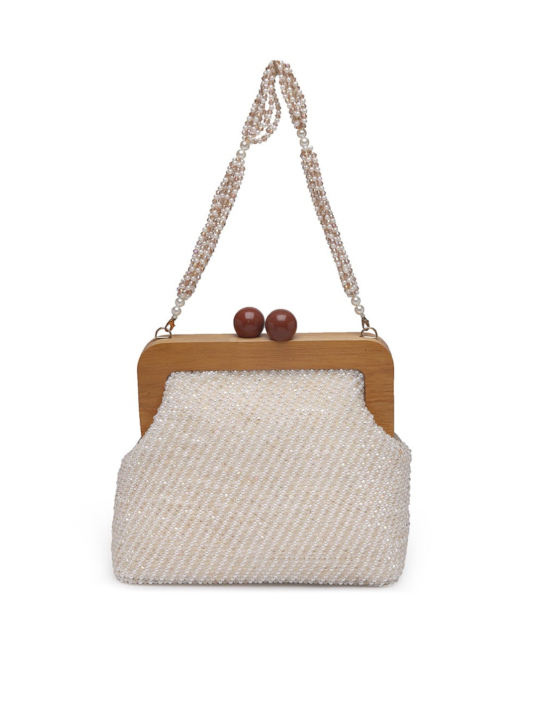 

MIO Borsa White Pearl Embellished Structured Handheld Bag