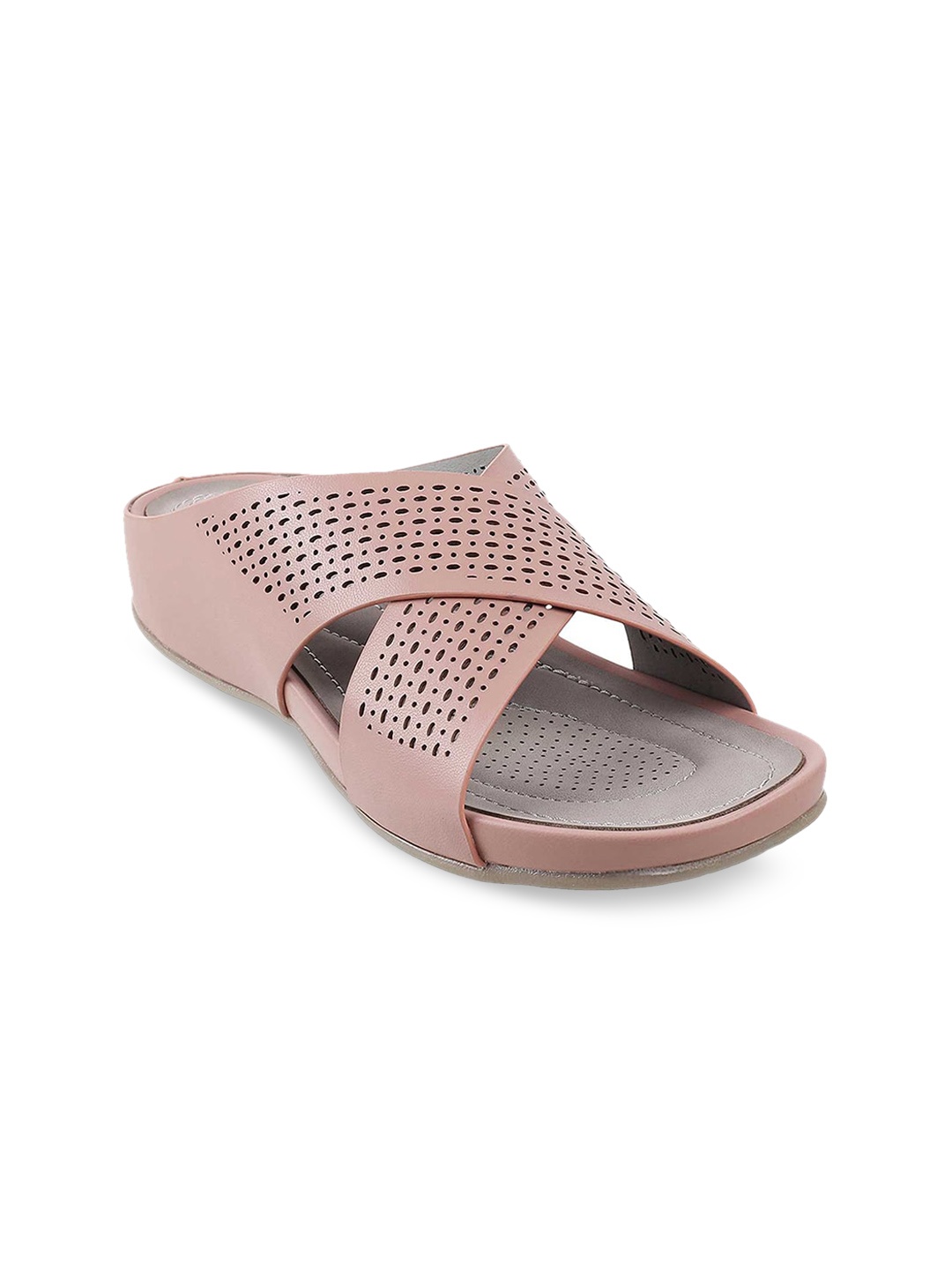 

Metro Peach-Coloured Textured Comfort Heelswith Laser Cuts
