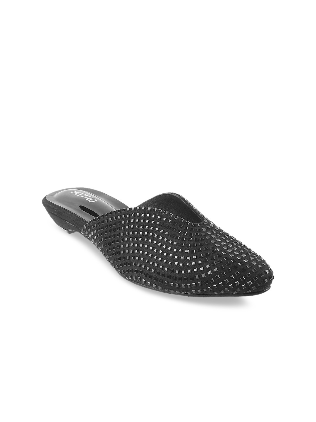 

Metro Black Embellished Block Mules
