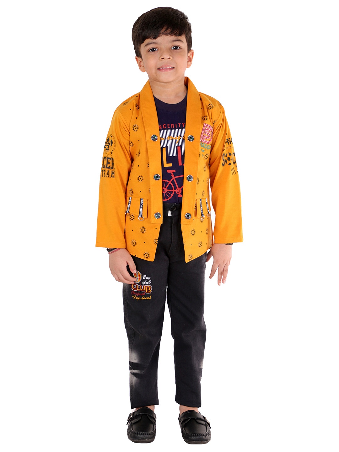 

FOURFOLDS Boys Mustard & Black Printed Co-Ord Set