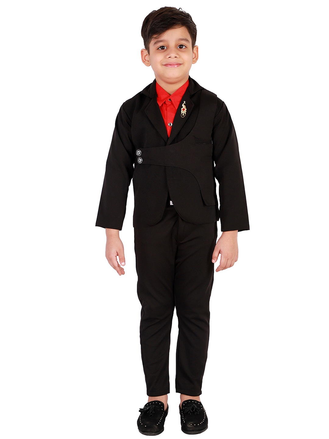 

FOURFOLDS Boys Black 3-Piece Suit