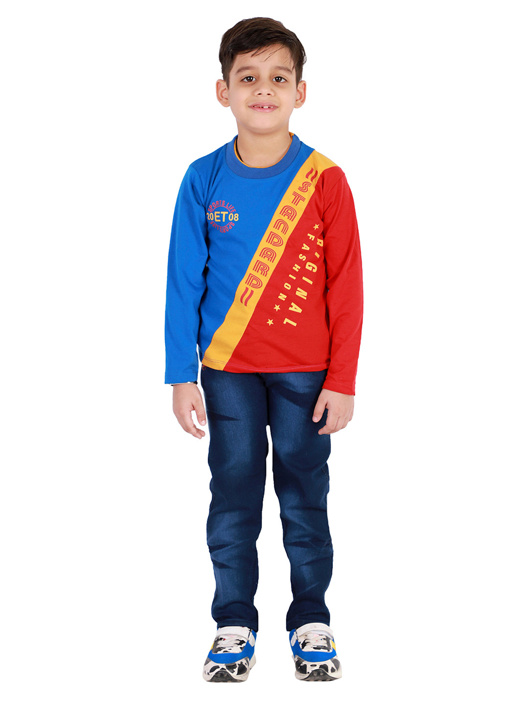 

FOURFOLDS Boys Blue & Red Printed T-shirt with Trousers