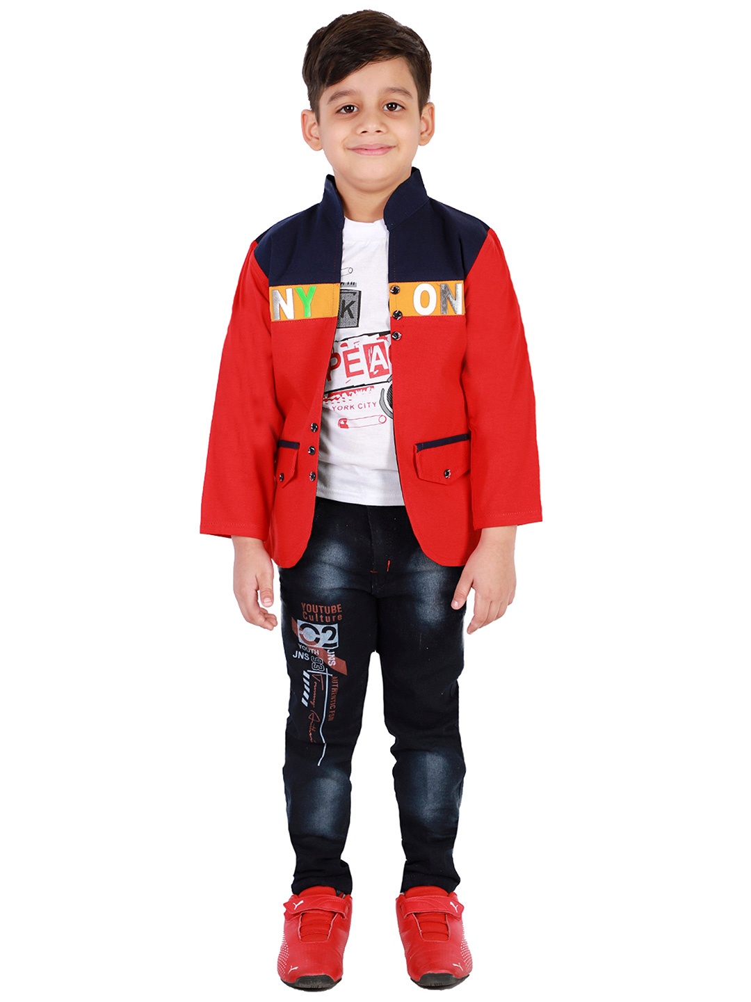 

FOURFOLDS Boys Red 3-Piece Suit