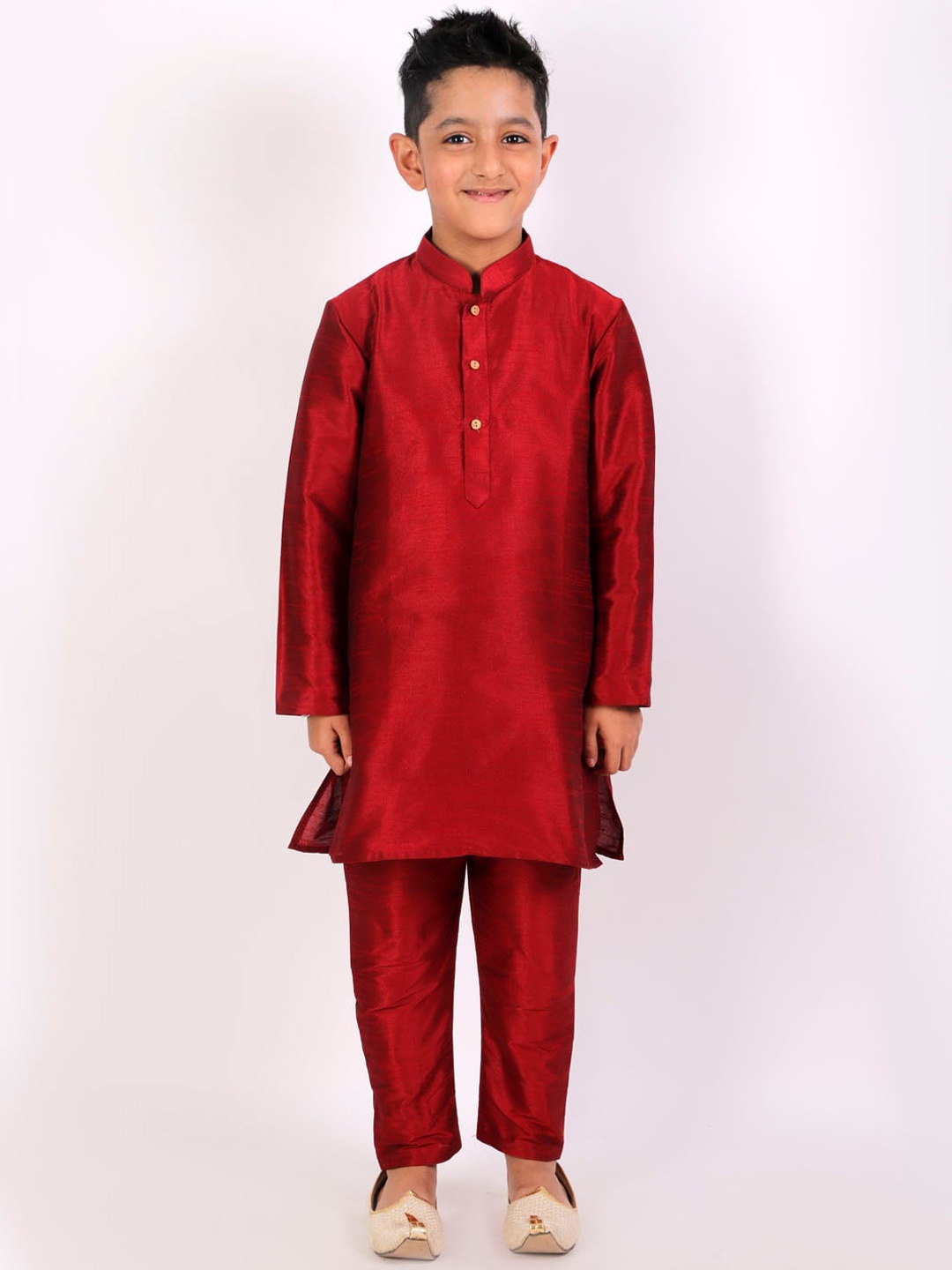 

YK Boys Navy Blue Straight Mandarin Collar Kurta with Pyjamas, Maroon