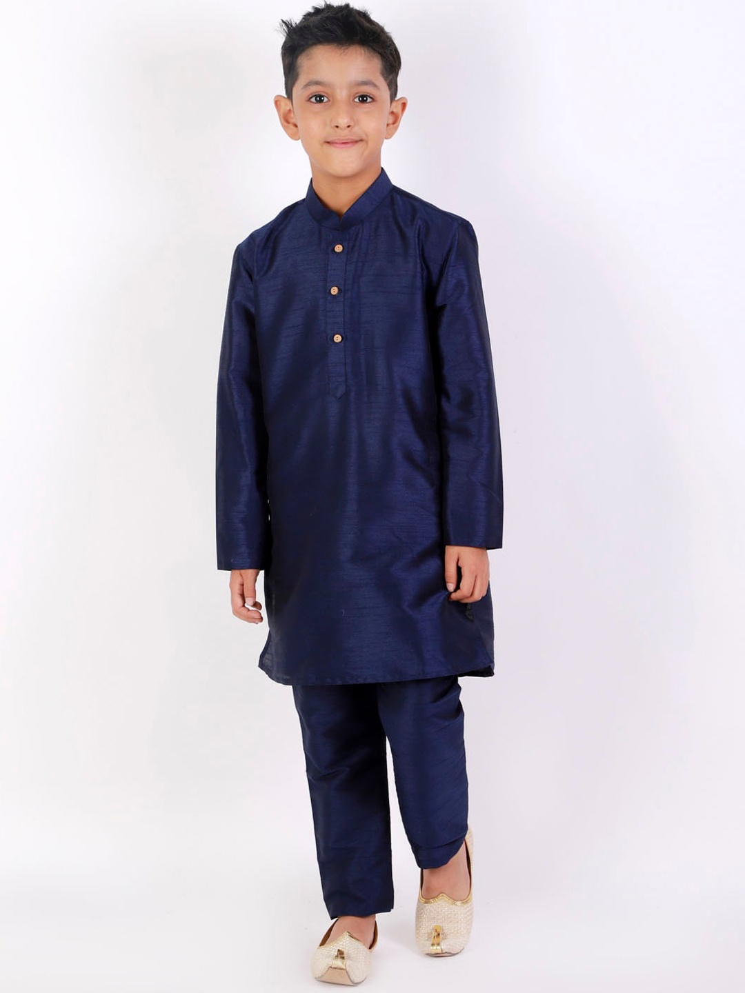 

YK Boys Navy Blue Straight Mandarin Collar Kurta with Pyjamas