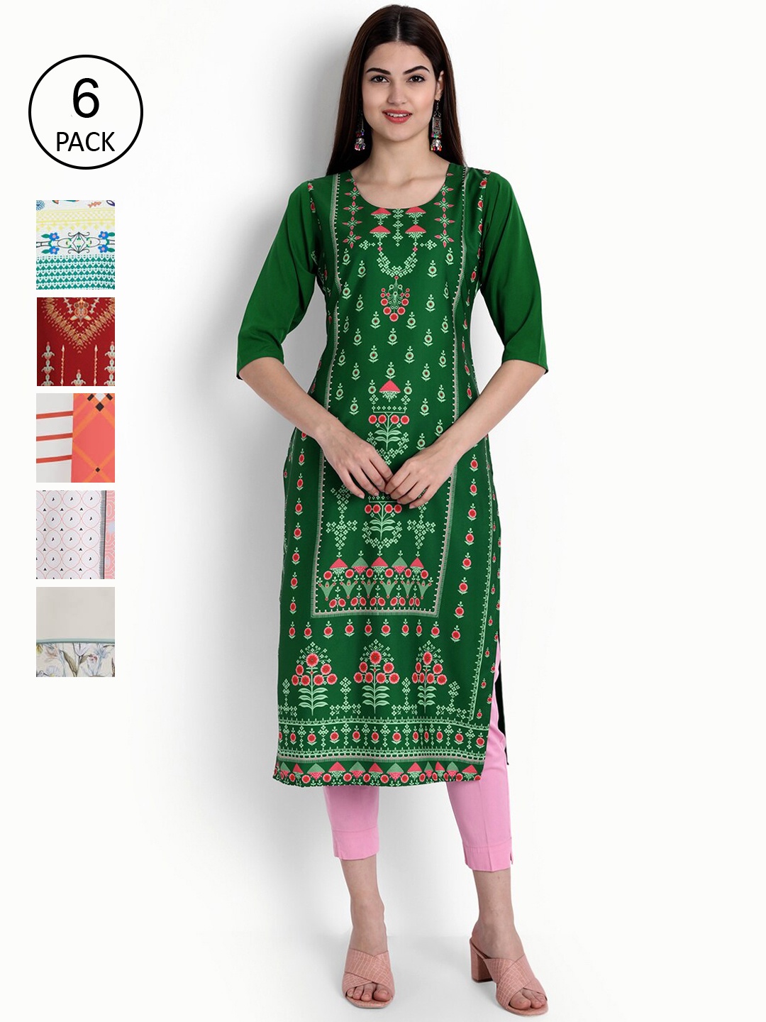 

Ethnic basket Women Pack Of 6 Digital Printed Kurta, Multi