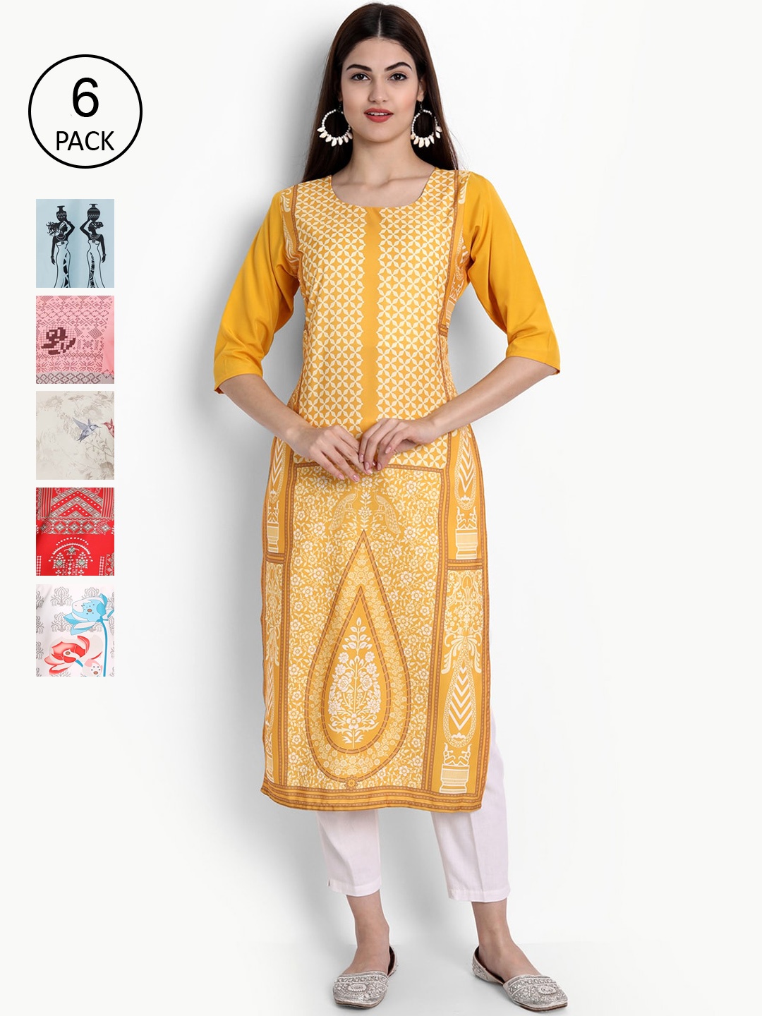 

Ethnic basket Women Pack Of 6 Kurtas, Multi