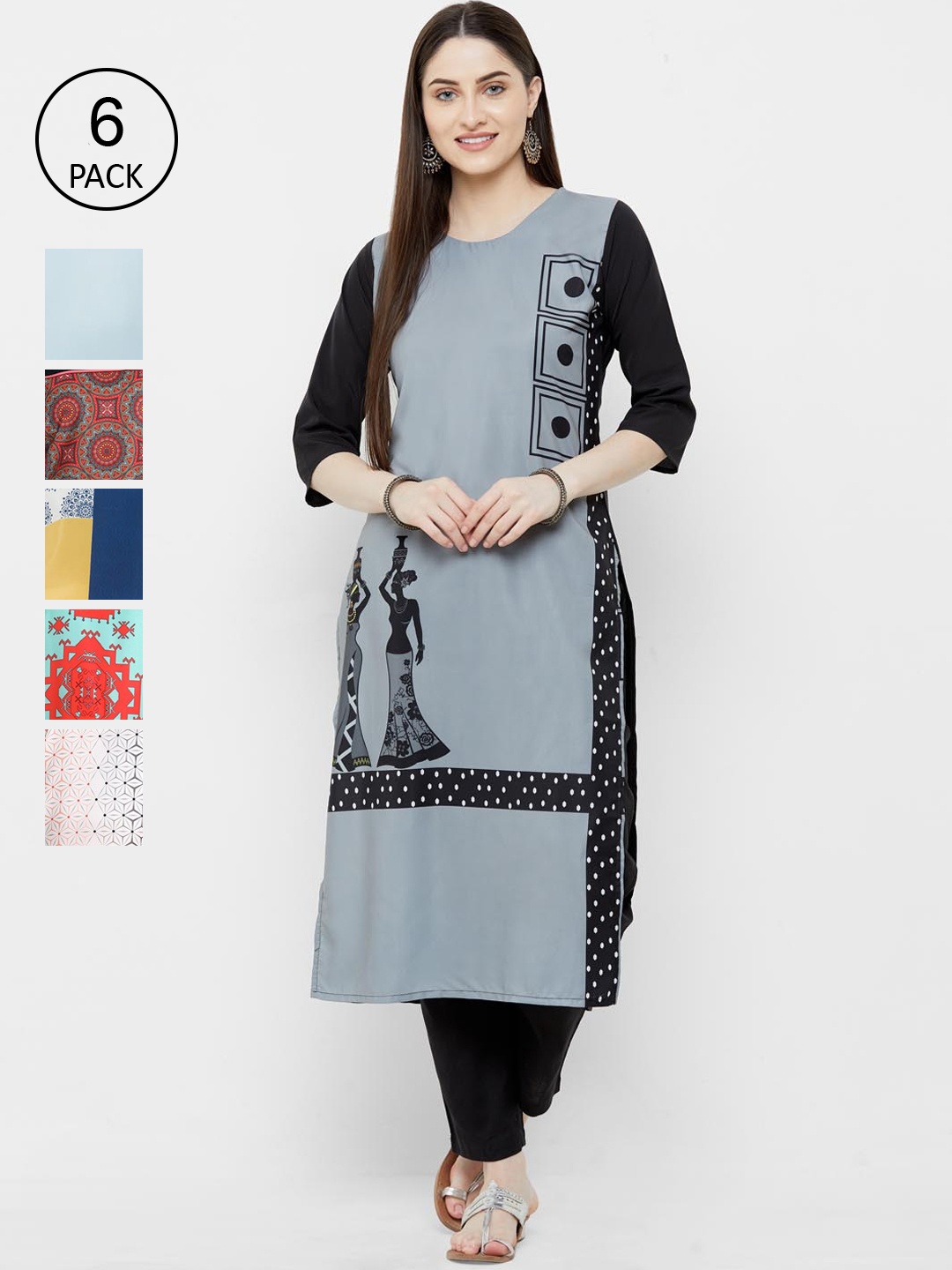 

Ethnic basket Women Multicoloured Colourblocked Block Print Crepe Kurta, Multi
