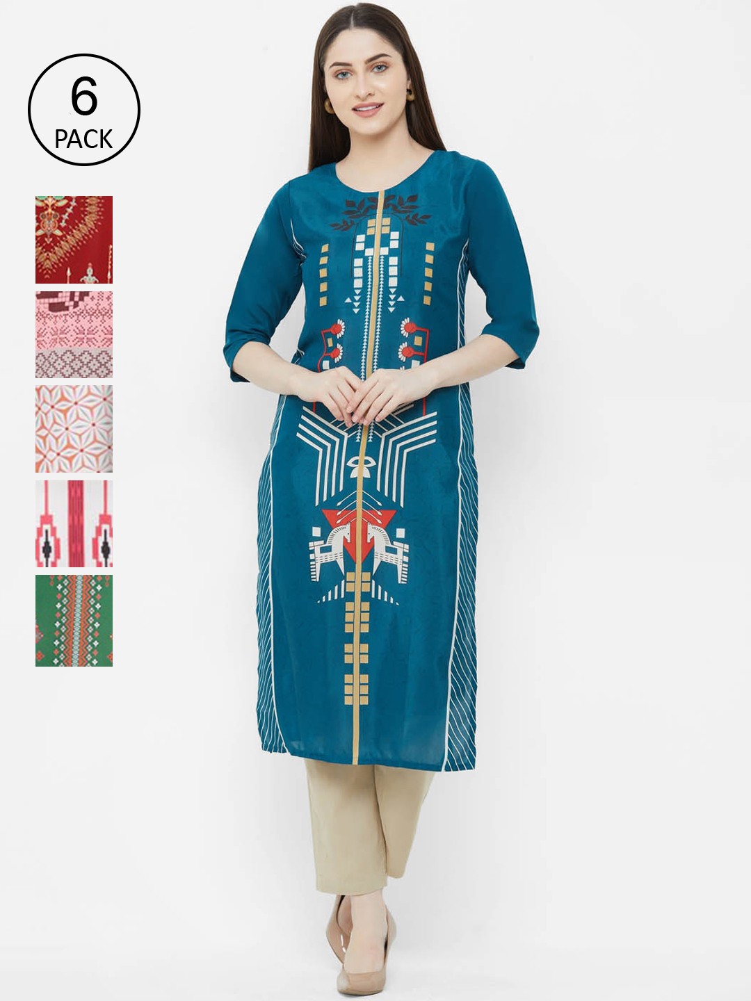 

Ethnic basket Pack of 6 Women Printed Crepe Kurta, Multi