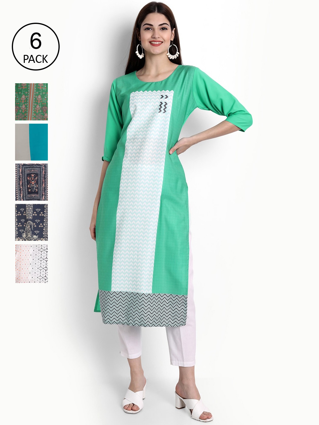 

Ethnic basket Women Pack of 6 Printed Kurtas, Multi
