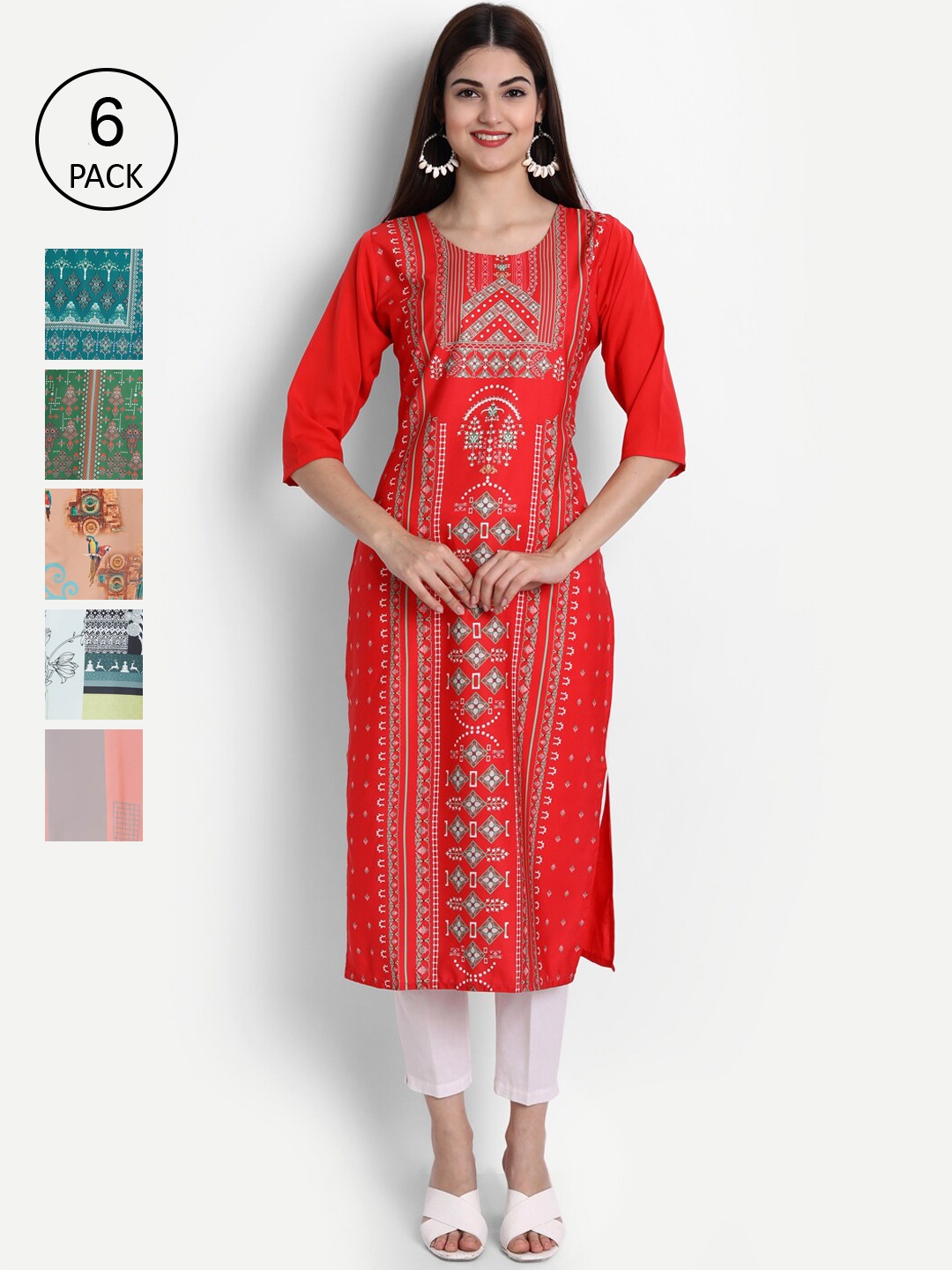 

Ethnic basket Women Pack Of 6 Digital Printed Kurta, Multi