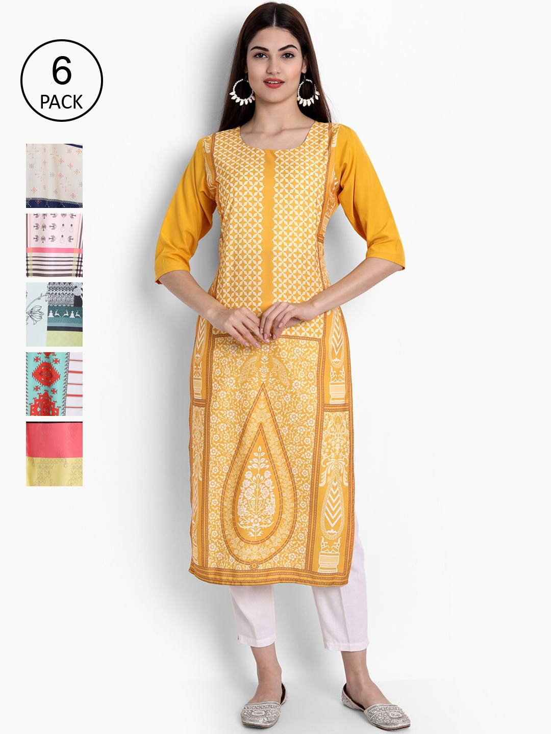 

Ethnic basket Women Pack Of 6 Kurtas, Multi