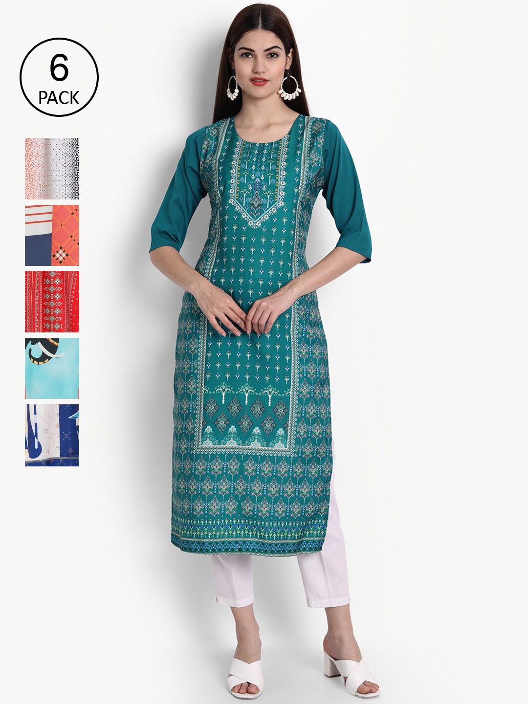 

Ethnic basket Women Multicoloured Colourblocked Block Print Crepe Kurta, Multi