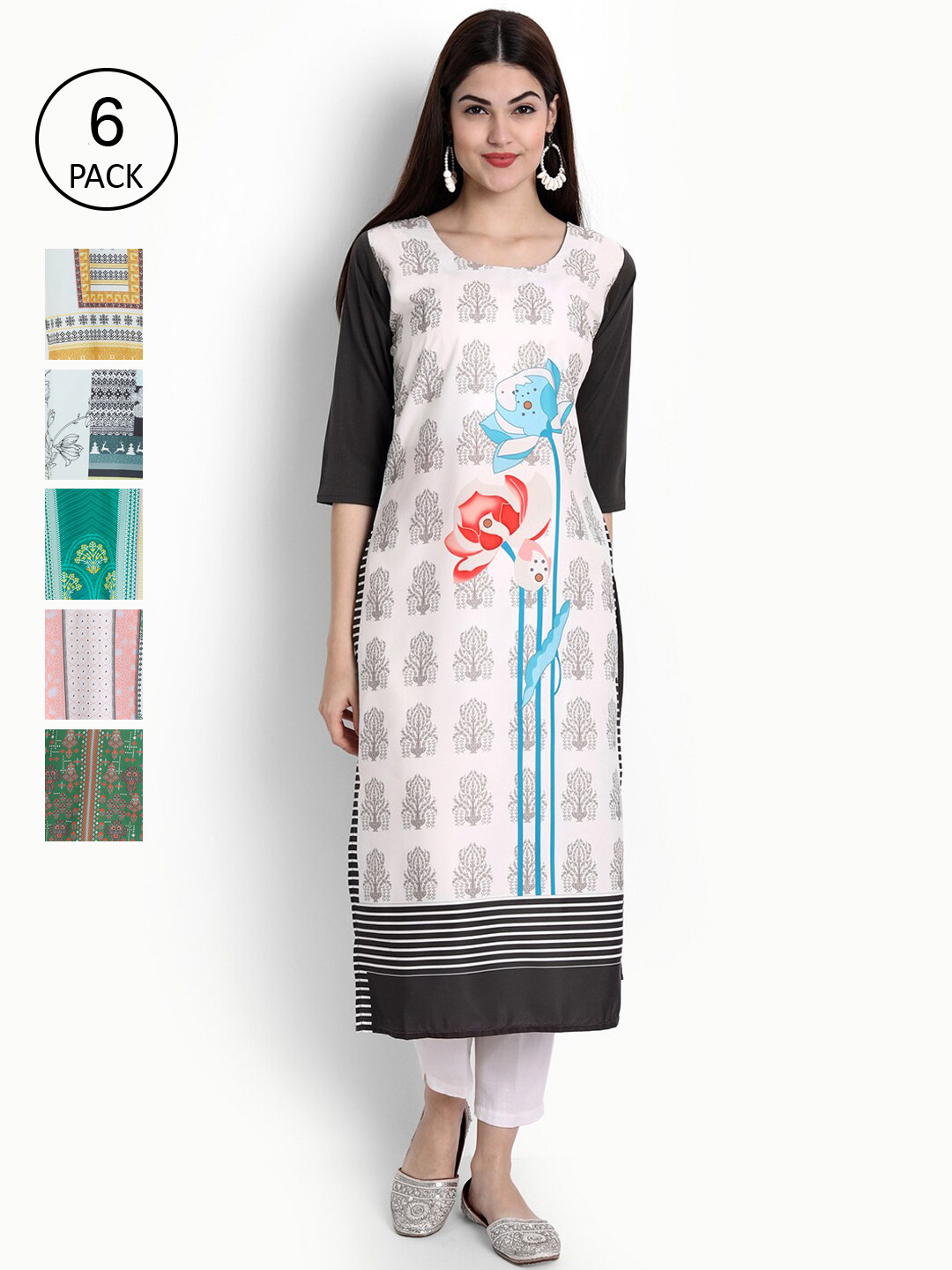 

Ethnic basket Women Pack Of 6 Kurtas, Multi