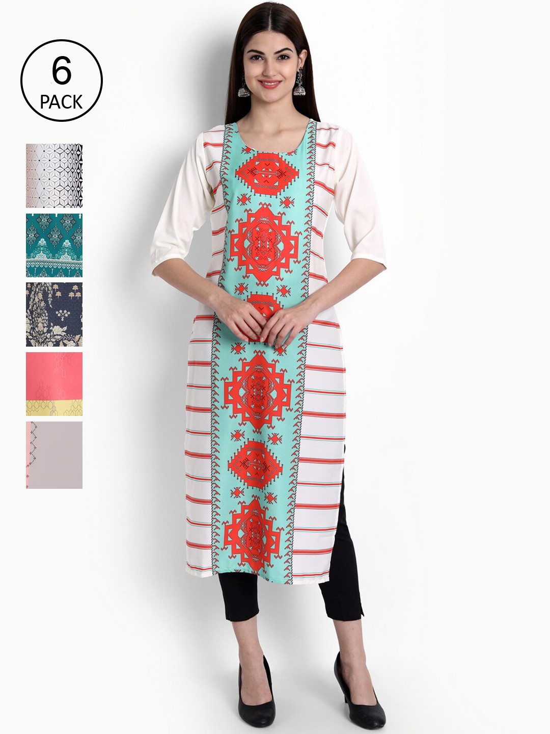 

Ethnic basket Pack of 6 Women Printed Crepe Kurta, Multi