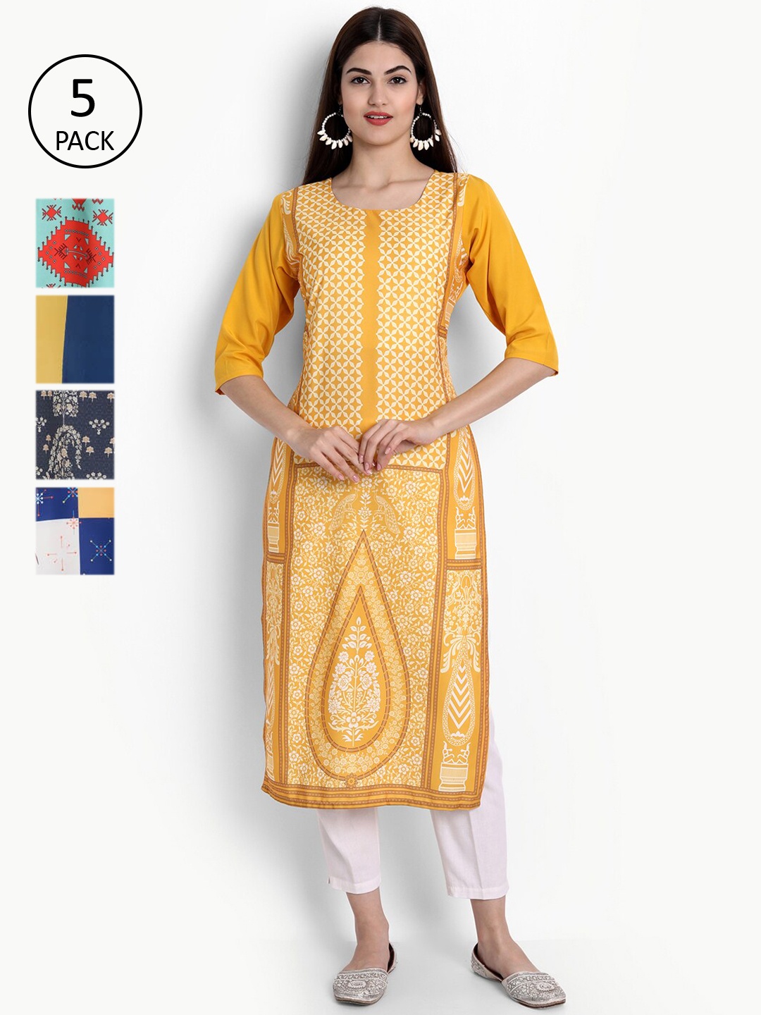 

Ethnic basket Women Pack Of 6 Digital Printed Kurta, Multi