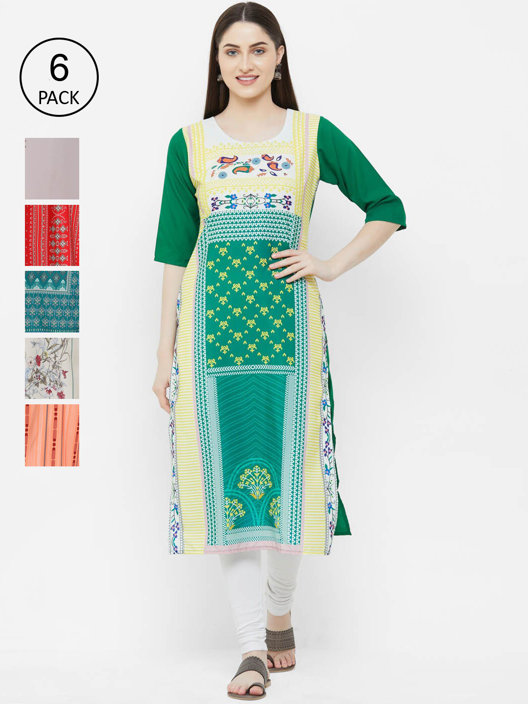 

Ethnic basket Set Of 6 Women Multicoloured Paisley Printed Crepe Kurta, Multi