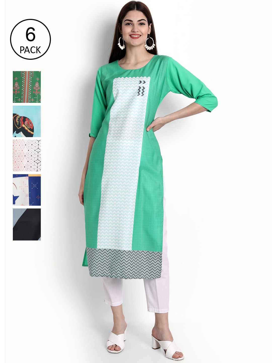 

Ethnic basket Women Multicoloured Pack of 6 Digital Print Straight Kurta, Multi