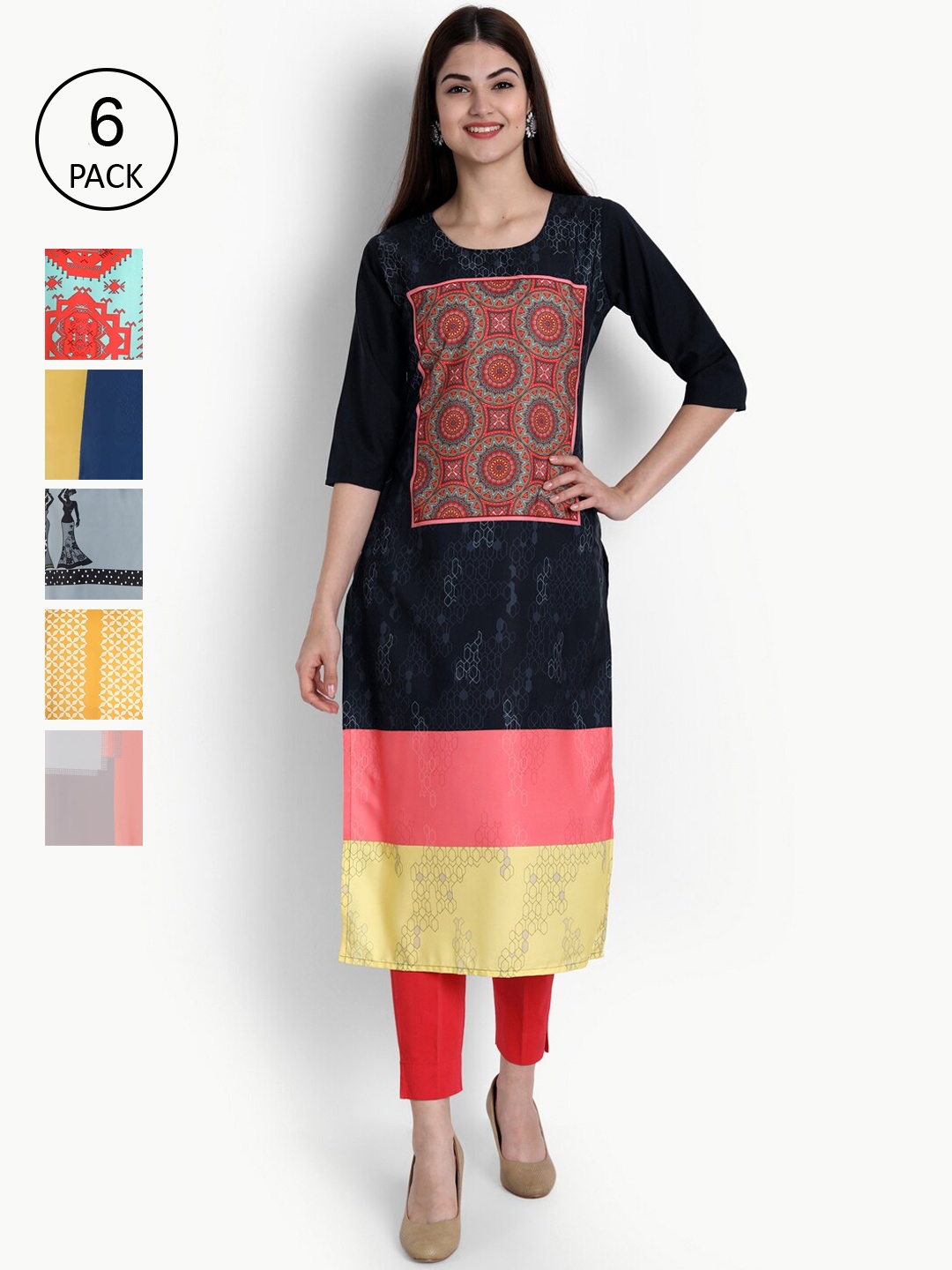

Ethnic basket Women Pack Of 6 Digital Printed Kurta, Multi