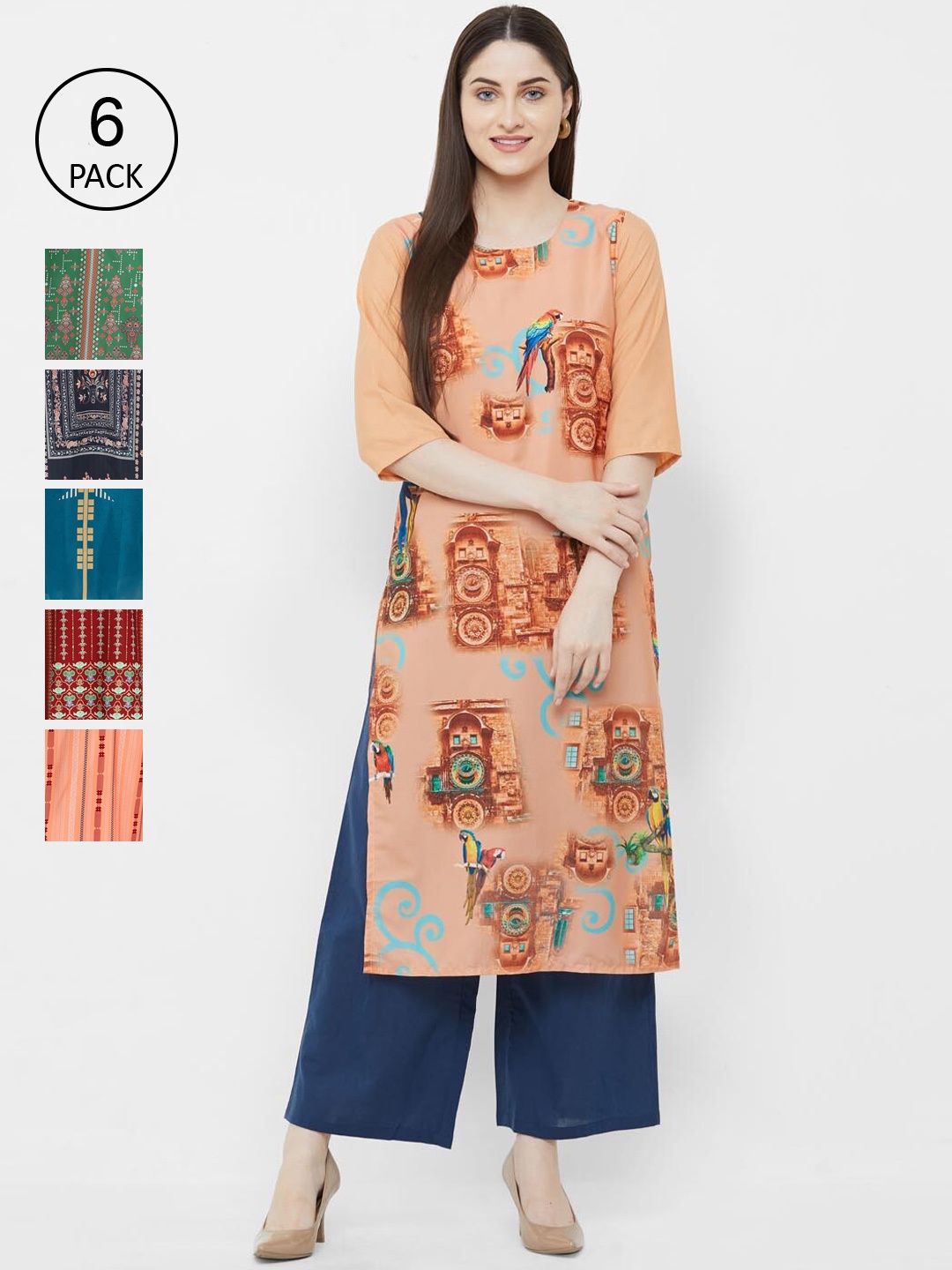 

Ethnic basket Women Pack Of 6 Kurtas, Multi